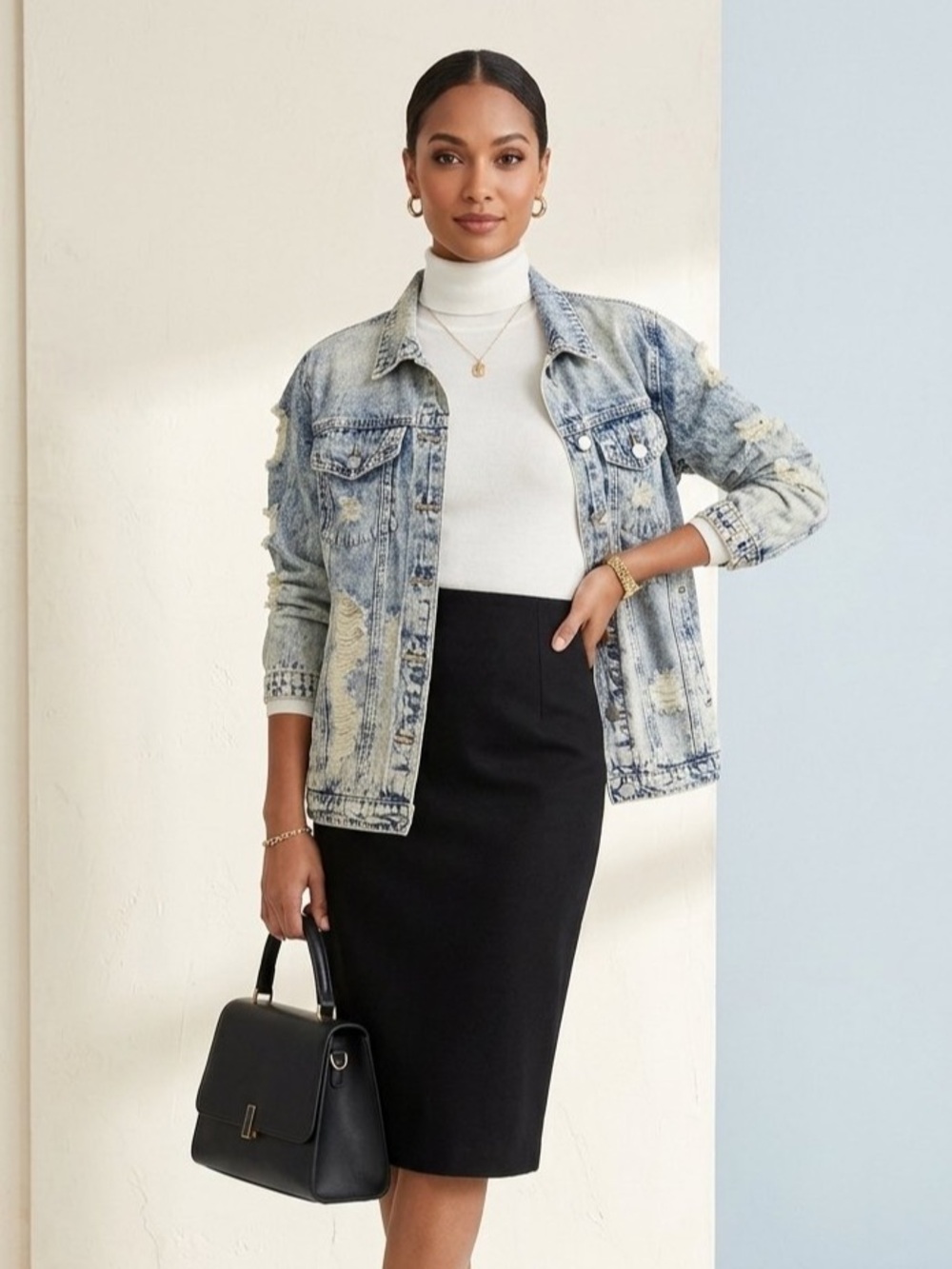Macaron Distressed Denim Jacket
